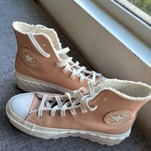Converse Tan High-Tops with Shearling Interior